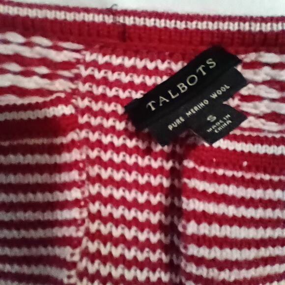 Talbots Merino Wool Small Long Cardigan Sweater Diamond Pattern Red/White - Picture 13 of 13